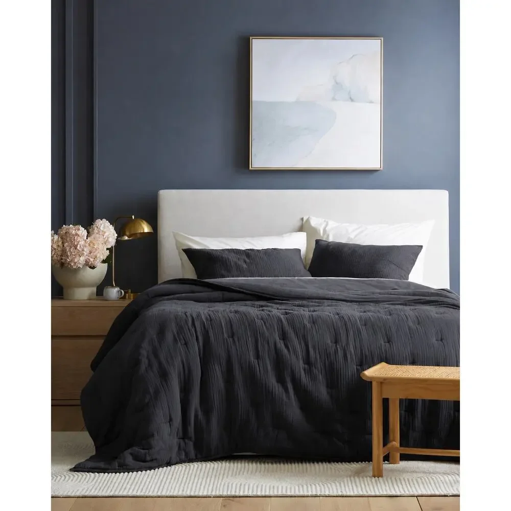 Organic Cotton Gauze Dream Quilt Set in Charcoal - 4 pieces total